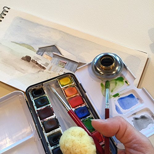 Field-Artist-Pro-12HP-Complete-TRAVEL-WATERCOLOR-SET-includes-12-Brilliant-Half-Pan-Colors-2-Custom-Brushes-a-Genuine-Sea-Sponge-a-Classic-Metal-Field-Box-all-fits-in-your-Pocket