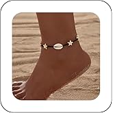 Erimberate Bohemian Shell Star Anklet Bracelet Star Anklet Woven Rope Cowrie Shell Ankle Bracelet Black Rope Bead Chain Anklet Adjustable Black Wax Anklets Summer Beach Foot Chain Jewelry