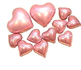AnnoDeel 12 Pcs Rose Gold Heart Balloons, 2pcs 18inch foil Pink Heart Balloons and 10pcs Small Balloons for Birthday Party Wedding Decorations Romantic Party