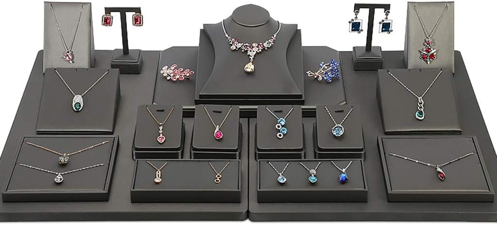 Jewelry Trays Jewelry Display Props Jewelry Rack Necklace Tray Earring Holder Window Jewellery Display Set Jewelry Boxes & Organizers (Color : Silver Grey, Size : 7648cm)