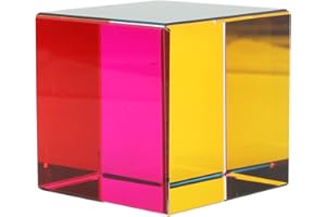 CMY Color Cube, Crystal Glass Optical Cube Prism, Multi Color Cube Toys and Desktop Decoration, 6 Sides Glass Prism for Home 