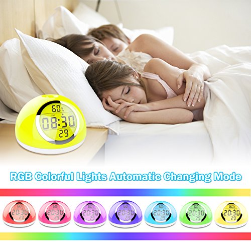 Sunrise Alarm Clock, Kids Alarm Clock, [2018 New] Wake-Up Light Digital Clock 6 Nature Sounds with Gesture Sensing and Snooze Function for Bedrooms, Kids, Heavy Sleepers (White) - Thumbnail 4