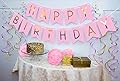 Birthday Party Pack - Pastel Pink Happy Birthday Bunting, Poms, and Swirls Pack- Birthday Decorations - 21st - 30th - 40th - 50th Birthday Party Supplies