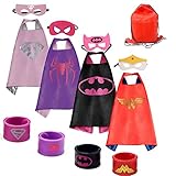 Dress up Costume Cape and Mask Set with Drawstring Backpack and Matching Shaped Rubber Wristbands for Kids, Birthday Party Children (4pcs for Girls)