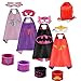 Dress up Costume Cape and Mask Set with Drawstring Backpack and Matching Shaped Rubber Wristbands for Kids, Birthday Party Children (4pcs for Girls)