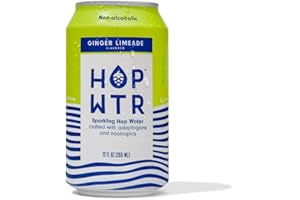 HOP WTR Sparkling Hop Water, Ginger Limeade 12 Pack, Sugar Free, Low Carb Non Alcoholic Drinks, NA Beer, Adaptogen Drink, No Calories, Adaptogens & Nootropics for Added Benefits, 12 oz Cans