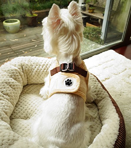 Lovely Heart Print Warm Fleece Pet Harness Vest Puppy Harnesses for Small Dogs Cats Kitten ,Small Beige