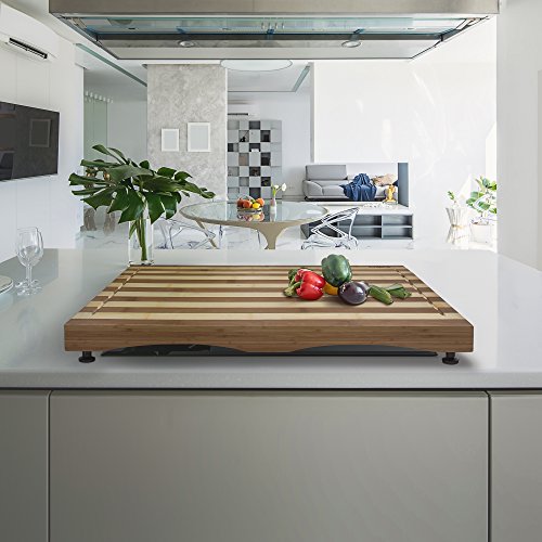 Prosumer’s Choice Bamboo Stovetop Cover and Countertop Cutting Board w/ Adjustable Legs – Large