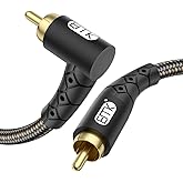 EMK 90 Degree RCA Subwoofer Cable 24K Gold-Plated Connector Nylon Braided Double Shielded – Support Digital & Analog Signals for Amplifier, Home Theater, Hi-Fi System,Subwoofer Black/10ft/3m
