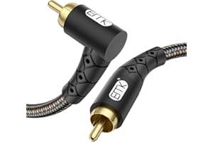 EMK 90 Degree RCA Subwoofer Cable 24K Gold-Plated Connector Nylon Braided Double Shielded – Support Digital & Analog Signals for Amplifier, Home Theater, Hi-Fi System,Subwoofer Black/10ft/3m