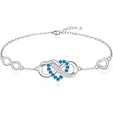 Fenthring Infinity Bracelet Infinity Heart Bracelets for Women Mom Sterling Silver 925 Adjustable Love Heart Jewelry for Birthday