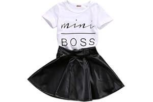 MA&BABY Toddler Girls Fashion Clothes Set Sassy Beauty Mini Boss Short Sleeve Tops+Mini Button Skirts Dress Summer Outfit