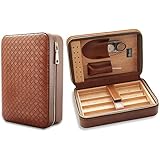 Travel Cigar Humidor, Cedar Wood Cigar Case, Portable Cigar Box with Humidifier, Cigar Cutter and Pouch by Free Boy