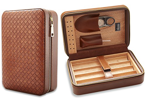Cigar Travel Case, Free Boy Cigar Cases for Men, Equiped with Humidifier, Cigar Cutter, Dropper and Pouch