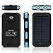 10000mAh Solar Panel Charger Dual USB External Battery with 2LED Flashlight Carabiner Compass, Outdoor Backup Power Pack for iPhone iPad iPod Cell Phone Tablet Camera (Dark blue)