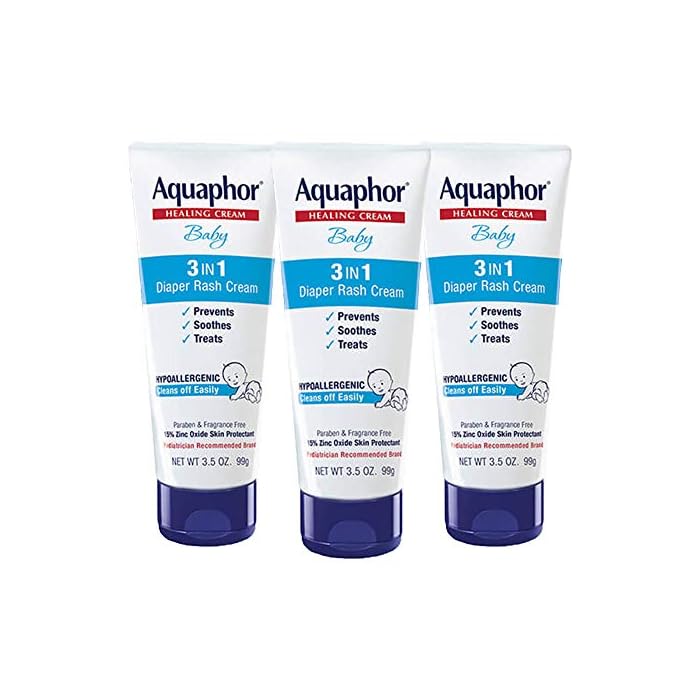 Aquaphor Baby Diaper Rash Cream, 3-in-1 Diaper Rash Relief, 3.5 Oz Tube, Pack of 3