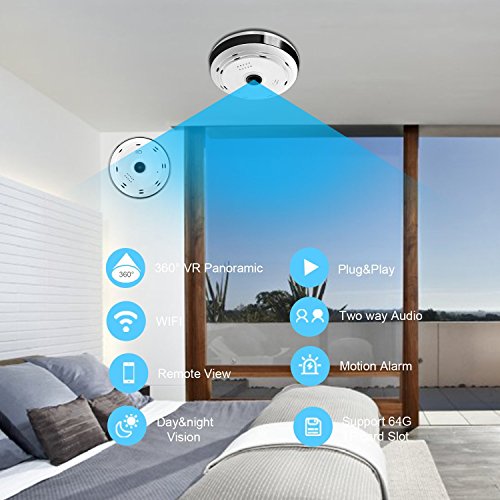 BlueHills White Compact Security Camera for Ceiling or Walls HD 1080P Night Vision Motion Detector & Two-Way Audio - Monitor Front-Door Home Business Kids Baby Dog Cat & Pets with App in Cell Phone