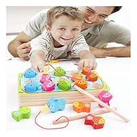 Magnetic Fishing Toy for Color& Numbers Recognization, Smilvy Wooden Jigsaw Game Educational Fishing Toy-Non Toxic for 1,2,3,4,5 Years Old
