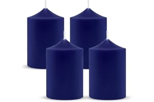 YUSEVOT Set of 4 2x3 Inch Navy Blue Pillar Candles, Dripless Unscented Colored Cylinder Candles for Home Dinner Party Decoration - 24 Hours Burn Time