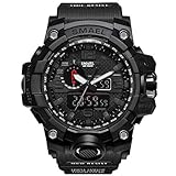 Men's Military Waterproof Digital-Analog Display Sport Watches Multifunctional Wrist Watches for Men (Black)