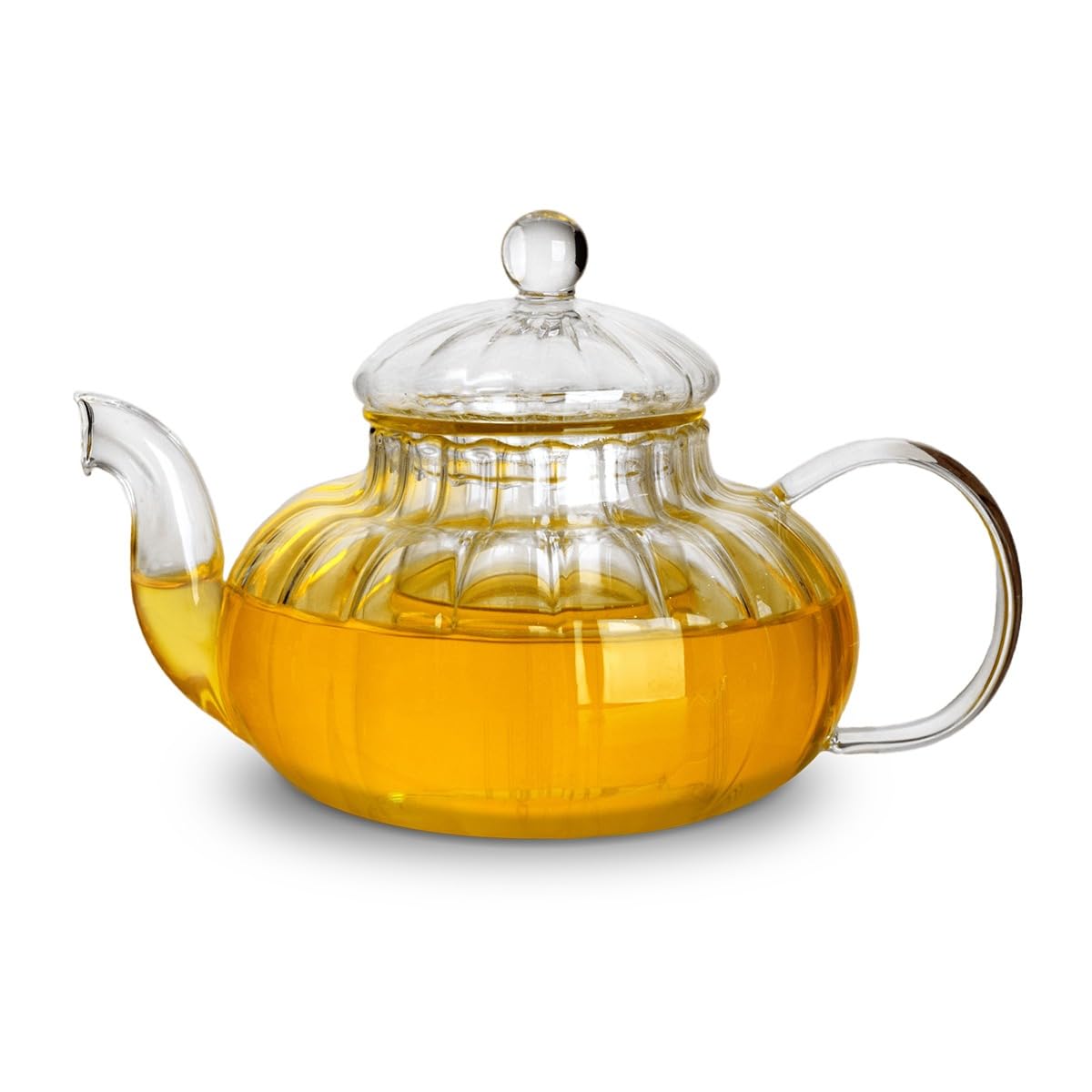 Charbrew Ribbed Borosilicate Glass Teapot 800ml - Clear, Makes 3 Cups, for Loose Leaf, Teabags & Blooming Tea, Dishwasher & Microwave Safe, Stove Top Friendly (-20°C to 150°C)