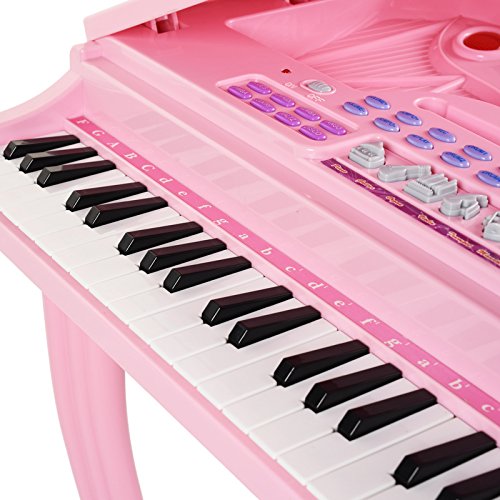 Mallya Musical Kids Electronic Keyboard Childs 37 key Toy Grand Beginner Baby Piano with Bench and Microphone Princess Pink - Thumbnail 4