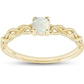 Solitaire Braided Crisscross Promise Ring for Women 4MM Round Cut Created Opal Stackable Ring in 14K Gold Plated 925 Sterling Silver Jewelry Gift for Her