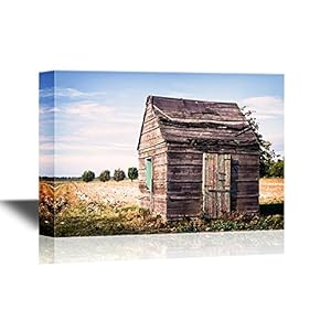 Watercolor Style Old Hut at a Field