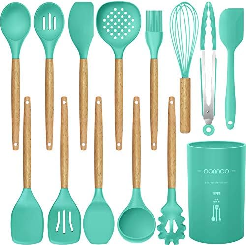 Silicone Cooking Utensils Kitchen Utensil Set Bamboo Wooden Handles Cooking Tools Turner Tongs Spatula Spoon For Nonstick Cookware Best Kitchen Tools Gadgets Green 12 Pcs Buy Online At Best Price In Uae