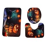 LINGERY Halloween Creative Pumpkin Bathroom Non-Slip Multiple Style Pedestal Rug + Lid Toilet Cover + Bath Mat , 3PCS/Set Various Style Hot Sale (H)