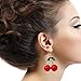 Qpower 1 Pair Women Fashion Cherry Drop Dangles Rhinestone Ear Studs Earrings