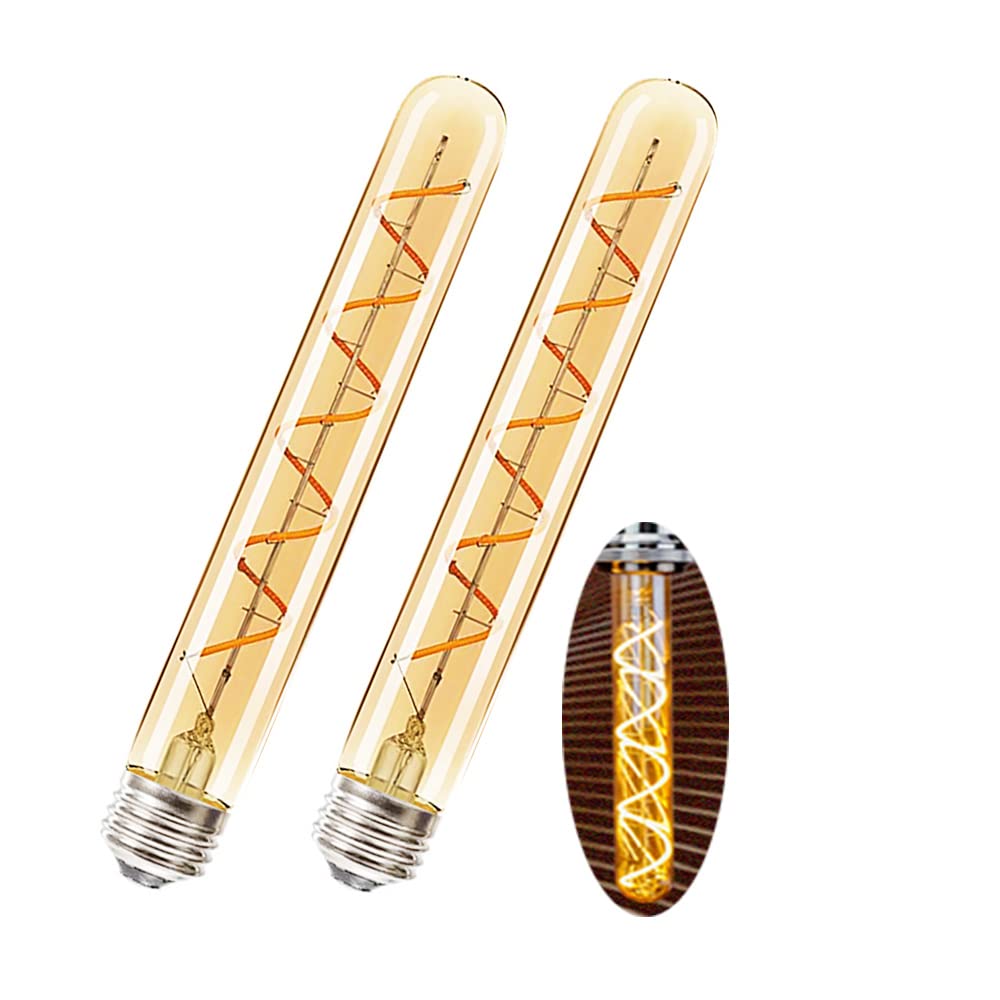 ZYUJIA E27 T30-225mm LED Edison Vintage Filament Bulbs 4W(40W Halogen Bulb Equivalent) 400LM Warm White 2700K Not Dimmable E27 Amber Glass Retro Tuber,2Packs
