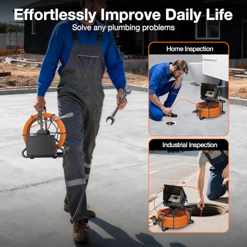 ESANHAO Sewer Camera, 4.3" Sewer Inspection Camera with Light, Drain Pipe Cameras with 5MM Cable & Meter Marker, 23MM Plumbing Industrial Endoscope with 8500mAh Battery, 32GB Card (20M)