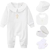 TJCONETJC Baby Boy Girl Baptism Outfit Infant Christening Outfit with Shoes & Socks 5Pcs