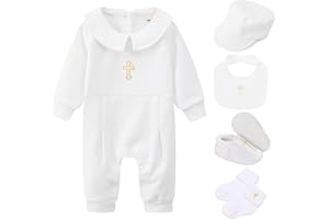 TJCONETJC Baby Boy Girl Baptism Outfit Infant Christening Outfit with Shoes & Socks 5Pcs