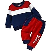 Tepuce Baby Boy Clothes Toddler Infant Boys Fall Winter Outfit Long Sleeve Multi-Color Sweatshirt Pants Set 2 PCS