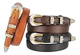 Silver and Gold Buckle Set Oil-Tanned Genuine Leather Western Ranger Belt for Men