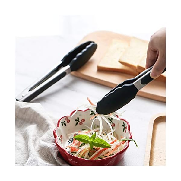 Cooking-Tongs-Set-of-3-Stainless-Steel-Kitchen-Tongs-with-Silicone-Tips-Including-12-Spatula-Tong-for-Easy-Turning-and-2-Basic-Food-Tongs9-12-for-BBQ-Salad-Grilling-Serving-Black Kitchen Tongs 9”+12”, Cooking Tongs with Stainless Steel, Silicone Tongs for Serving, Nonstick Food Tongs Set of 3