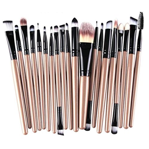 20 Piece Pro Makeup Brush Set Tools,SMYTShop Soft Cosmetic Make-up Toiletry Kit Wood Handle Make Up Brush Set (Gold)