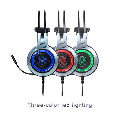 SOMIC G951 USB Plug Stereo Sound Noise Cancelling Gaming Headset for PC, PS4, Laptop, with Vibration Bass,Mic &RGB LED lights (Black) - Thumbnail 3