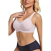 Bras for Women Wireless Push Up, Lace Mesh V-Neck Bra No Underwire, Seamless Full Coverage Comfortable Tshirt Bralette