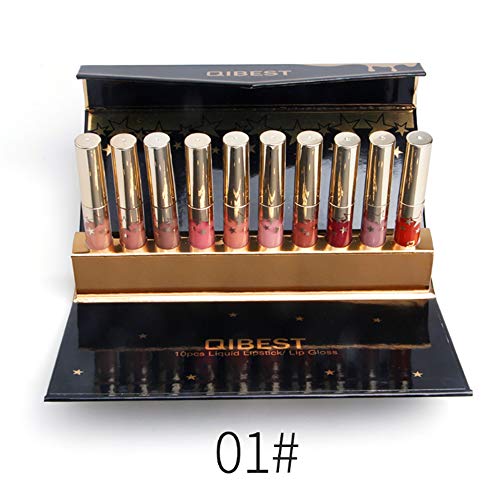 Matte Nude Lipstick Set, Christmas gift box, 10 Colors Waterproof Long Lasting Lip Gloss Non-Stick Cup Liquid Velvety Lipstick Set (10-1)