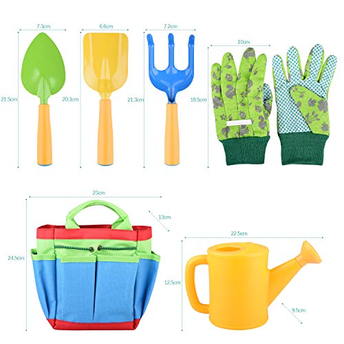 KINCREA Kids Gardening Tools, Outdoor Toys Set Gardening Set Includes Sturdy Tote Bag, Watering Can, Shovel, Rake, and Trowel