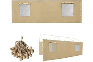 Vanteriam Carport Sidewall Panel with Mesh Windows and Elastic Ball Bungees, for 10x20 FT or 12x20 FT Garage Party Tent Shelter - Beige, One Sidewall Panel Only