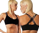 Anemone Strappy Criss-cross Back Comfort Sports Bra with Removable Pads (One Size, 2 Pack: Black)