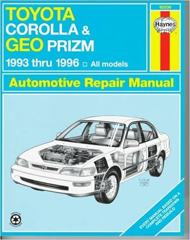 Toyota Corolla & Geo Prizm Automotive Repair Manual: Models Covered : All Toyota Corolla and Geo Prizm Models 1993 Through 1996 (Haynes Automotive Repair Manual Series), by Jay Storer