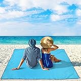 MOVTOTOP Picnic Blanket Extra Large，Waterproof Portable Beach Mat Perfect for Picnic, Beach, Travel, Hiking & Grassland （Light Blue/Navy Blue）