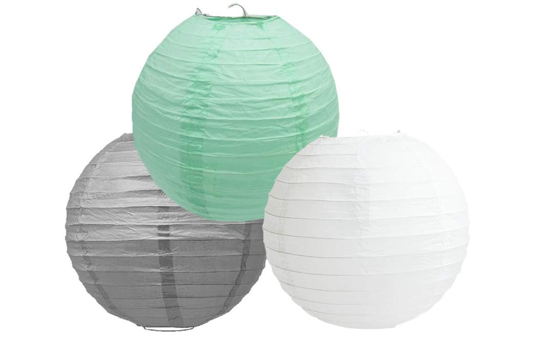 Paper Lanterns Mix Color Packs of 3 Round Paper Lanterns Lampshade Party Decorations (Mint Grey Shade, 10" (25 Cm))