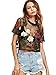 MakeMeChic Women's Embroidered Applique Sheer Mesh Blouse Top 6-Multicolor M