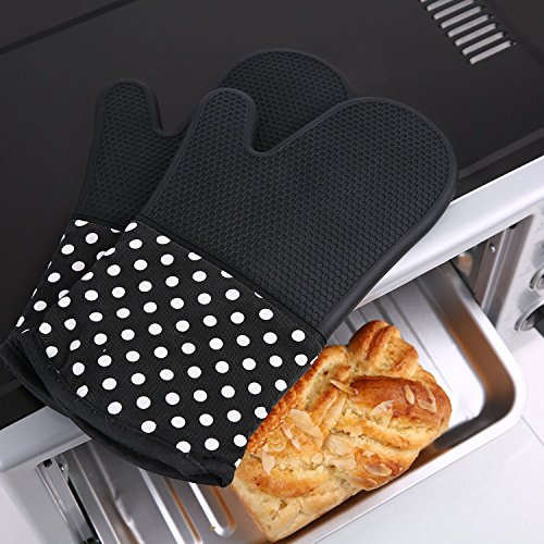 vilapur Silicone Oven Mitts - Heat Resistant to 572 °F Kitchen Oven Gloves for Cooking, Baking, Barbebue Potholder, Cooking Gloves 1 Pair, Black - Thumbnail 4